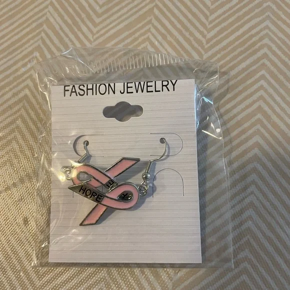 Hope pink cancer ribbon earrings - Picture 1 of 2
